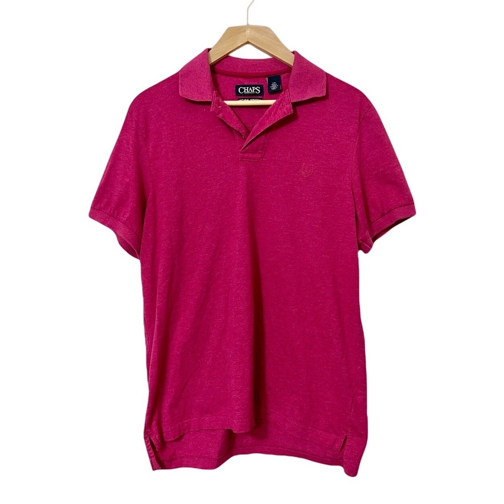 Chaps Men Large Pink Natural Stretch Short Sleeve Polo Shirt Casual Preppy